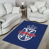Serbia Flag Area Rug with Double-Headed Eagle and National Coat of Arms Design