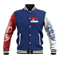 Serbia Flag Baseball Jacket with Double-Headed Eagle and National Coat of Arms Design