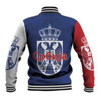 Serbia Flag Baseball Jacket with Double-Headed Eagle and National Coat of Arms Design