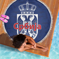 Serbia Flag Beach Blanket with Double-Headed Eagle and National Coat of Arms Design