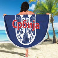 Serbia Flag Beach Blanket with Double-Headed Eagle and National Coat of Arms Design