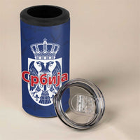 Serbia Flag 4 in 1 Can Cooler Tumbler with Double-Headed Eagle and National Coat of Arms Design