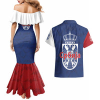 Serbia Flag Couples Matching Mermaid Dress and Hawaiian Shirt with Double-Headed Eagle and National Coat of Arms Design