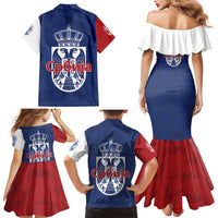 Serbia Flag Family Matching Mermaid Dress and Hawaiian Shirt with Double-Headed Eagle and National Coat of Arms Design