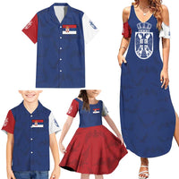 Serbia Flag Family Matching Summer Maxi Dress and Hawaiian Shirt with Double-Headed Eagle and National Coat of Arms Design