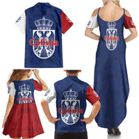 Serbia Flag Family Matching Summer Maxi Dress and Hawaiian Shirt with Double-Headed Eagle and National Coat of Arms Design