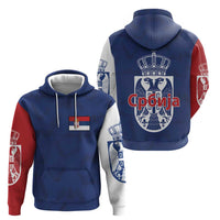 Serbia Flag Hoodie with Double-Headed Eagle and National Coat of Arms Design