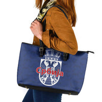 Serbia Flag Leather Tote Bag with Double-Headed Eagle and National Coat of Arms Design