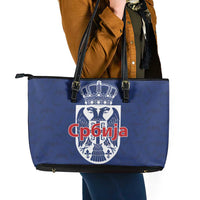 Serbia Flag Leather Tote Bag with Double-Headed Eagle and National Coat of Arms Design