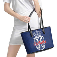 Serbia Flag Leather Tote Bag with Double-Headed Eagle and National Coat of Arms Design