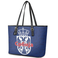 Serbia Flag Leather Tote Bag with Double-Headed Eagle and National Coat of Arms Design