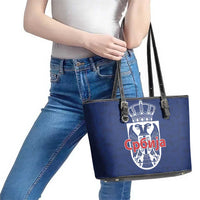 Serbia Flag Leather Tote Bag with Double-Headed Eagle and National Coat of Arms Design