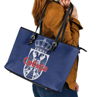 Serbia Flag Leather Tote Bag with Double-Headed Eagle and National Coat of Arms Design