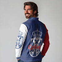 Serbia Flag Long Sleeve Polo Shirt with Double-Headed Eagle and National Coat of Arms Design