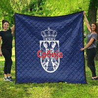 Serbia Flag Quilt with Double-Headed Eagle and National Coat of Arms Design