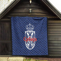 Serbia Flag Quilt with Double-Headed Eagle and National Coat of Arms Design