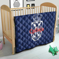 Serbia Flag Quilt with Double-Headed Eagle and National Coat of Arms Design
