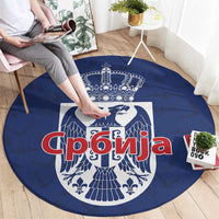Serbia Flag Round Carpet with Double-Headed Eagle and National Coat of Arms Design