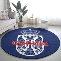 Serbia Flag Round Carpet with Double-Headed Eagle and National Coat of Arms Design