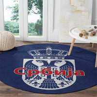 Serbia Flag Round Carpet with Double-Headed Eagle and National Coat of Arms Design