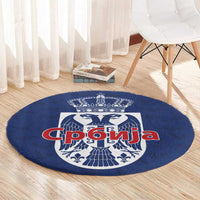 Serbia Flag Round Carpet with Double-Headed Eagle and National Coat of Arms Design