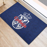 Serbia Flag Rubber Doormat with Double-Headed Eagle and National Coat of Arms Design