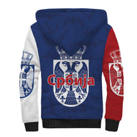 Serbia Flag Sherpa Hoodie with Double-Headed Eagle and National Coat of Arms Design