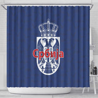 Serbia Flag Shower Curtain with Double-Headed Eagle and National Coat of Arms Design