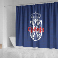Serbia Flag Shower Curtain with Double-Headed Eagle and National Coat of Arms Design