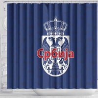 Serbia Flag Shower Curtain with Double-Headed Eagle and National Coat of Arms Design