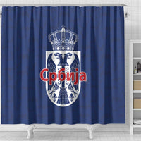 Serbia Flag Shower Curtain with Double-Headed Eagle and National Coat of Arms Design