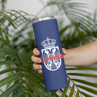 Serbia Flag Skinny Tumbler with Double-Headed Eagle and National Coat of Arms Design
