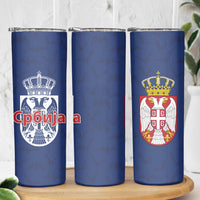 Serbia Flag Skinny Tumbler with Double-Headed Eagle and National Coat of Arms Design