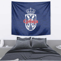 Serbia Flag Tapestry with Double-Headed Eagle and National Coat of Arms Design