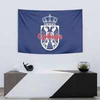 Serbia Flag Tapestry with Double-Headed Eagle and National Coat of Arms Design