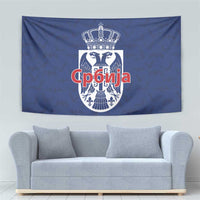 Serbia Flag Tapestry with Double-Headed Eagle and National Coat of Arms Design