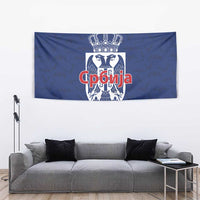 Serbia Flag Tapestry with Double-Headed Eagle and National Coat of Arms Design