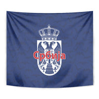 Serbia Flag Tapestry with Double-Headed Eagle and National Coat of Arms Design