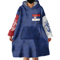 Serbia Flag Wearable Blanket Hoodie with Double-Headed Eagle and National Coat of Arms Design