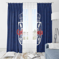 Serbia Flag Window Curtain with Double-Headed Eagle and National Coat of Arms Design
