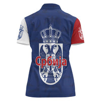Serbia Flag Women Polo Shirt with Double-Headed Eagle and National Coat of Arms Design