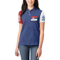 Serbia Flag Women Polo Shirt with Double-Headed Eagle and National Coat of Arms Design