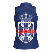Serbia Flag Women Sleeveless Polo Shirt with Double-Headed Eagle and National Coat of Arms Design