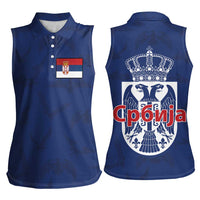 Serbia Flag Women Sleeveless Polo Shirt with Double-Headed Eagle and National Coat of Arms Design