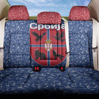 Serbia Back Car Seat Cover with Royal Animal Crest and Tulip Floral Blue Background