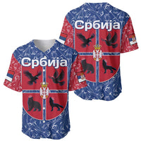 Serbia Baseball Jersey with Royal Animal Crest and Tulip Floral Blue Background