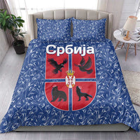 Serbia Bedding Set with Royal Animal Crest and Tulip Floral Blue Background