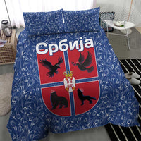 Serbia Bedding Set with Royal Animal Crest and Tulip Floral Blue Background