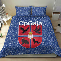 Serbia Bedding Set with Royal Animal Crest and Tulip Floral Blue Background