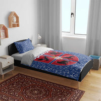 Serbia Bedding Set with Royal Animal Crest and Tulip Floral Blue Background